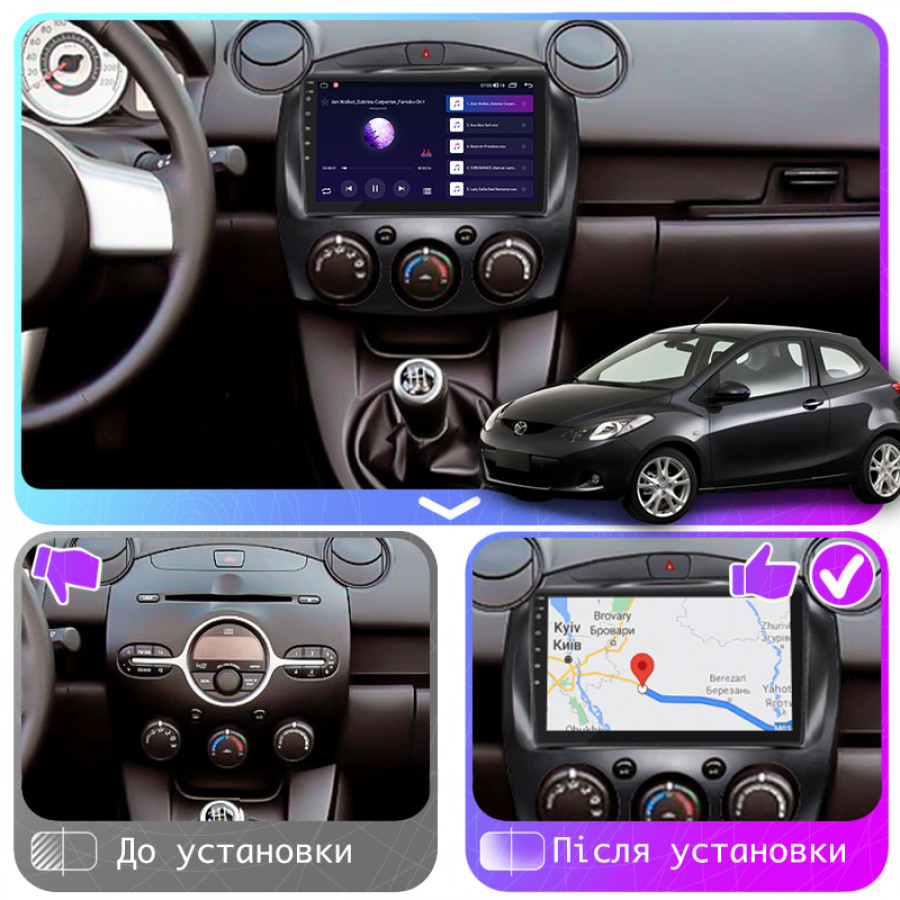 Штатная магнитола Lesko для Mazda 2 II Рестайлинг (DE2) 2010-2014 экран 9" 4/64Gb CarPlay 4G Wi-Fi GPS Prime