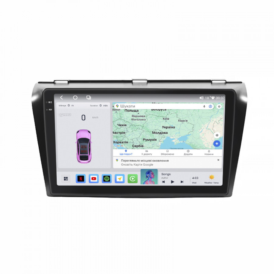 Штатная магнитола Lesko для Mazda 3 I (BK) Рестайлинг 2006-2009 экран 9" 4/64 QLED CarPlay 4G Wi-Fi GPS 360 Prime