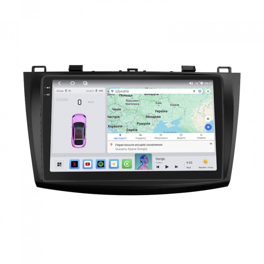 Штатная магнитола Lesko для Mazda 3 II (BL) Рестайлинг 2011-2013 экран 9" 4/64 QLED CarPlay 4G Wi-Fi GPS 360 Prime