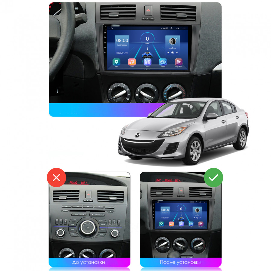 Штатная магнитола Lesko для Mazda 3 II (BL) Рестайлинг 2011-2013 экран 9" 6/128Gb 4G Wi-Fi GPS Top