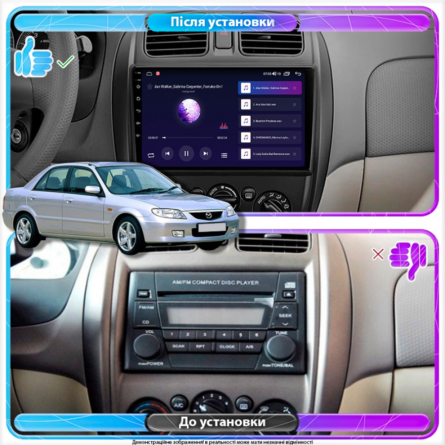 Штатная магнитола Lesko для Mazda 323 VI (BJ) Рестайлинг 2000-2003 экран 9" 2/32Gb 4G Wi-Fi GPS Top