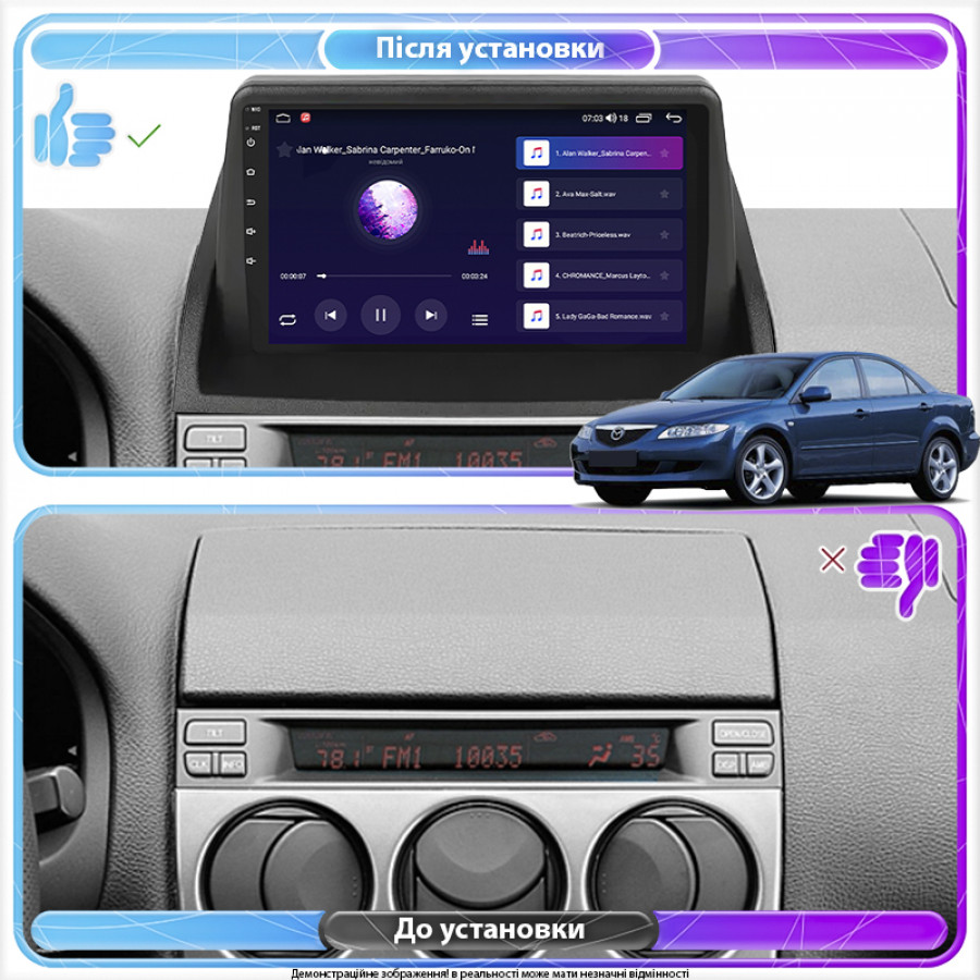 Штатная магнитола Lesko для Mazda 6 I (GG) 2002-2005 экран 9" 4/64Gb 4G Wi-Fi GPS Top