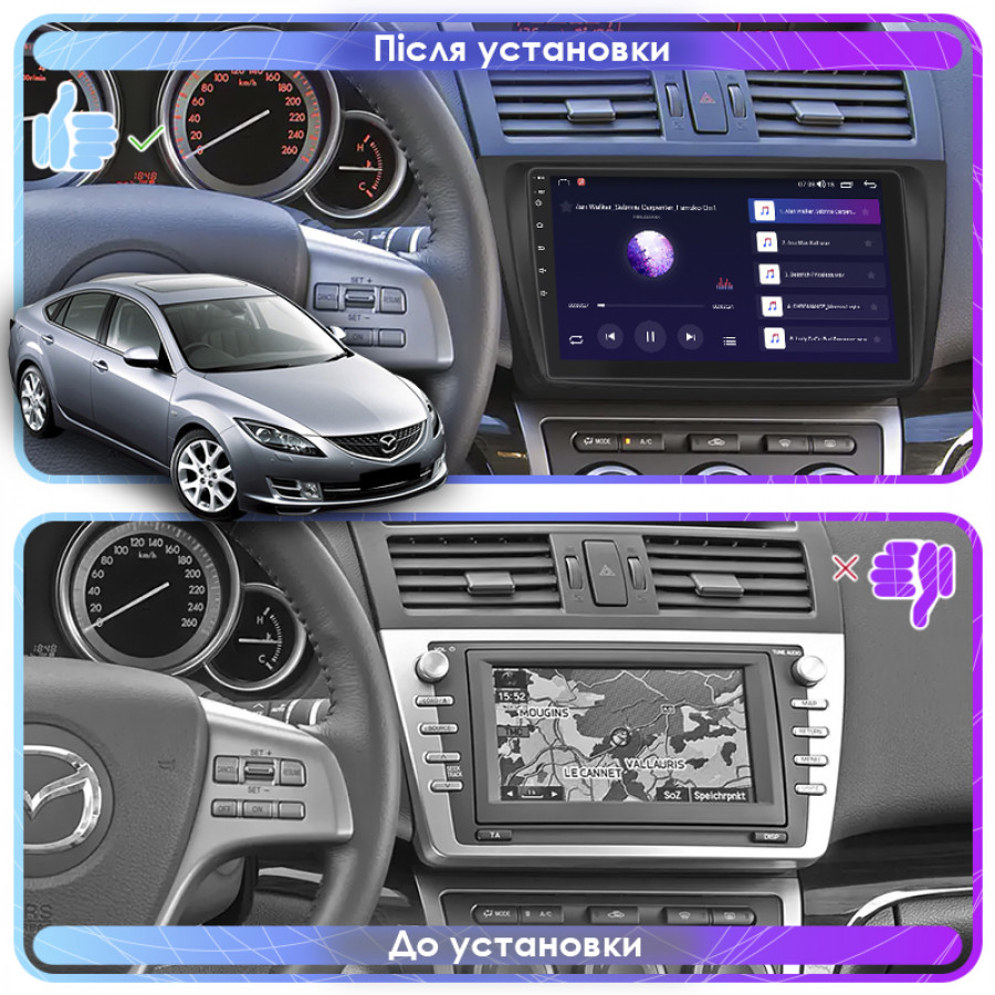 Штатная магнитола Lesko для Mazda 6 II (GH) Рестайлинг 2009-2013 экран 9" 2/32Gb CarPlay 4G Wi-Fi GPS Prime