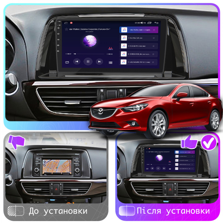 Штатная магнитола Lesko для Mazda 6 III (GJ) 2012-2015 экран 9" 2/32Gb CarPlay 4G Wi-Fi GPS Prime