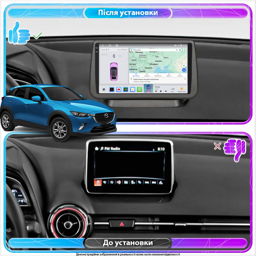 Штатная магнитола Lesko для Mazda CX-3 I 2015-2018 экран 9" 4/64 QLED CarPlay 4G Wi-Fi GPS 360 Prime
