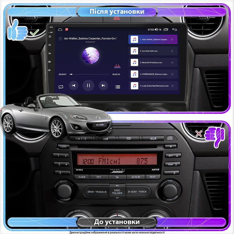 Штатная магнитола Lesko для Mazda MX-5 III (NC) Рестайлинг 2008-2015 экран 9" 4/64Gb CarPlay 4G Wi-Fi GPS Prime