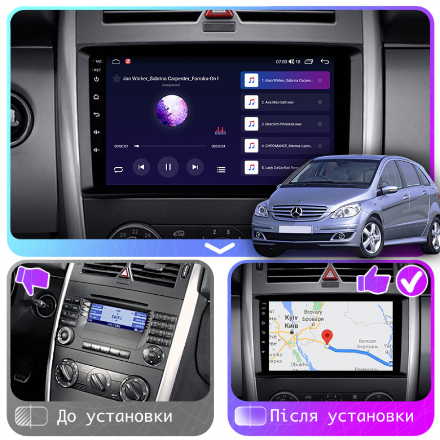 Штатная магнитола Lesko для Mercedes-Benz B-Класс I (W245) 2005-2009 экран 9" 6/128Gb 4G Wi-Fi GPS Top