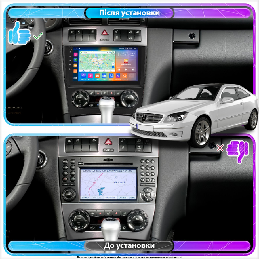 Штатная магнитола Lesko для Mercedes-Benz C-Класс II (W203) Рестайлинг 2004-2008 экран 9" 2/32Gb CarPlay 4G Wi-Fi GPS Prime
