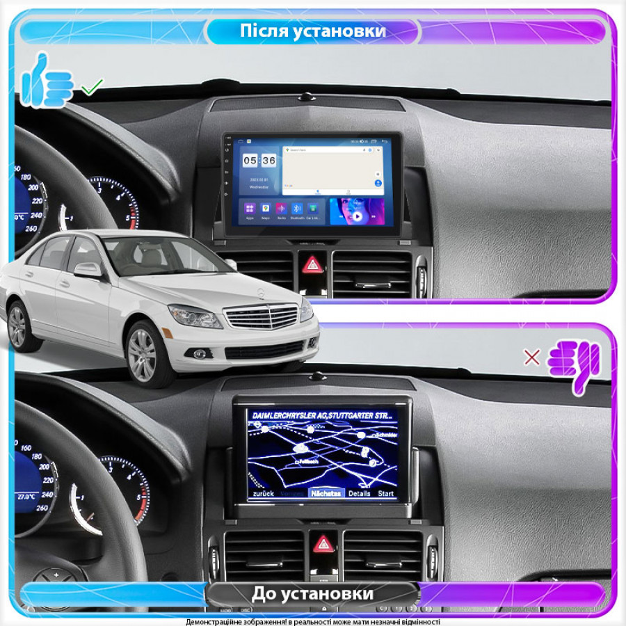 Штатная магнитола Lesko для Mercedes-Benz C-Класс III (W204) 2006-2011 экран 9" 2/32Gb CarPlay 4G Wi-Fi GPS Prime