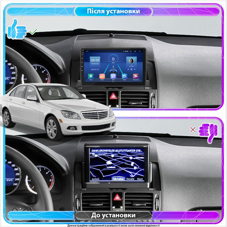 Штатная магнитола Lesko для Mercedes-Benz C-Класс III (W204) 2006-2011 экран 9" 4/64Gb 4G Wi-Fi GPS Top