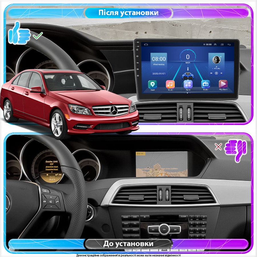 Штатная магнитола Lesko для Mercedes-Benz C-Класс III (W204) Рестайлинг 2011-2015 экран 9" 2/32Gb 4G Wi-Fi GPS Top