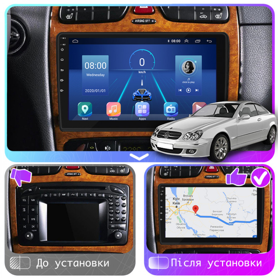 Штатная магнитола Lesko для Mercedes-Benz CLK-Класс II (W209) 2002-2005 экран 9" 4/64Gb 4G Wi-Fi GPS Top
