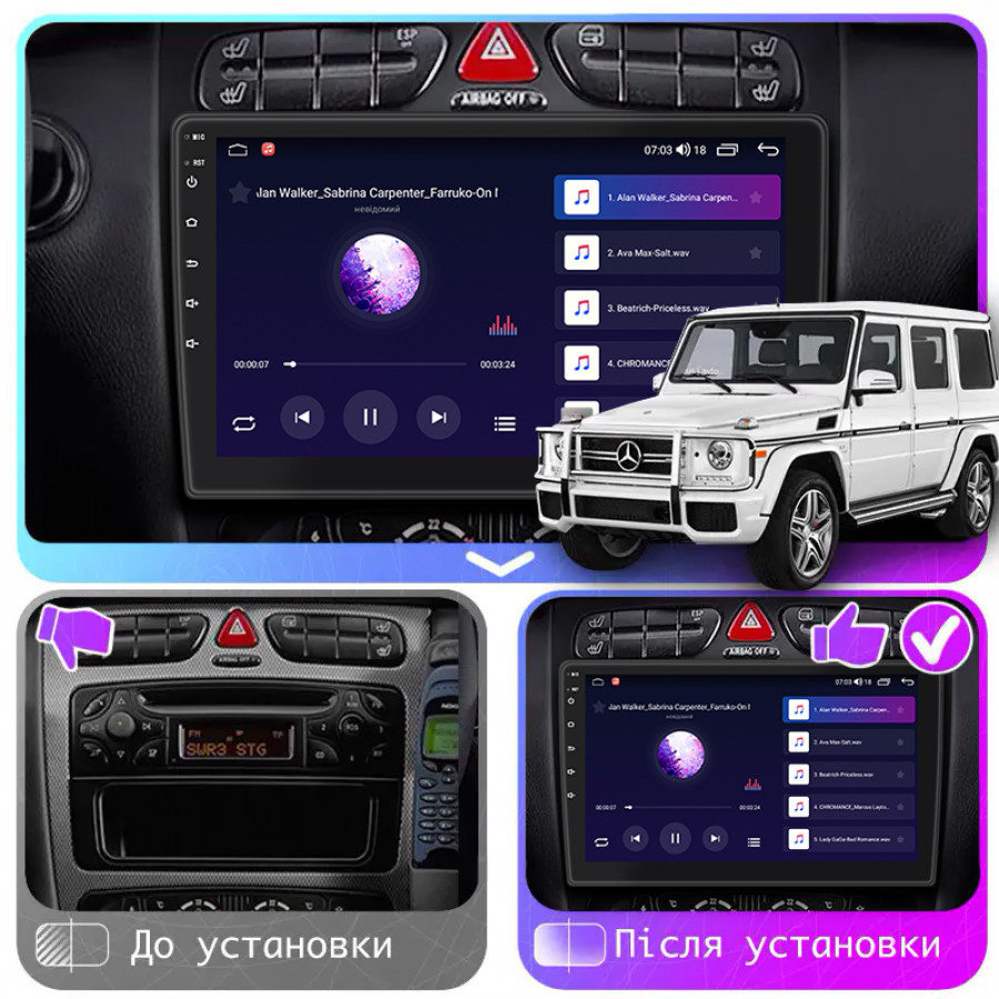 Штатная магнитола Lesko для Mercedes-Benz G-Класс II (W463) 1990-2006 экран 9" 6/128Gb 4G Wi-Fi GPS Top