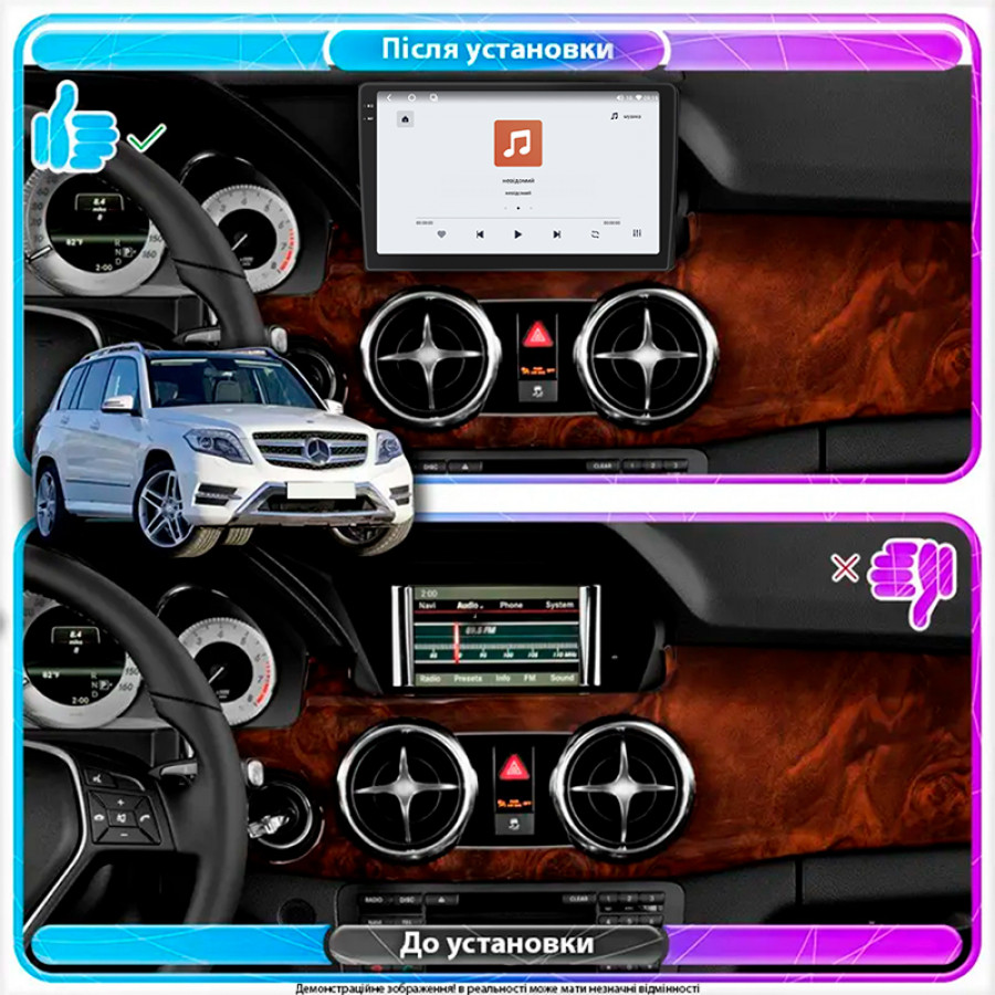 Штатная магнитола Lesko для Mercedes-Benz GLK-Класс I (X204) Рестайлинг 2012-2015 экран 9" 4/64 QLED CarPlay 4G Wi-Fi GPS 360 Prime