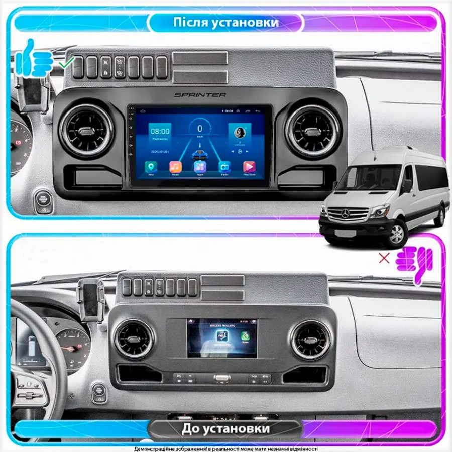 Штатная магнитола Lesko для Mercedes-Benz Sprinter III (W907/910) 2018-н.в. экран 10" 6/128Gb 4G Wi-Fi GPS Top