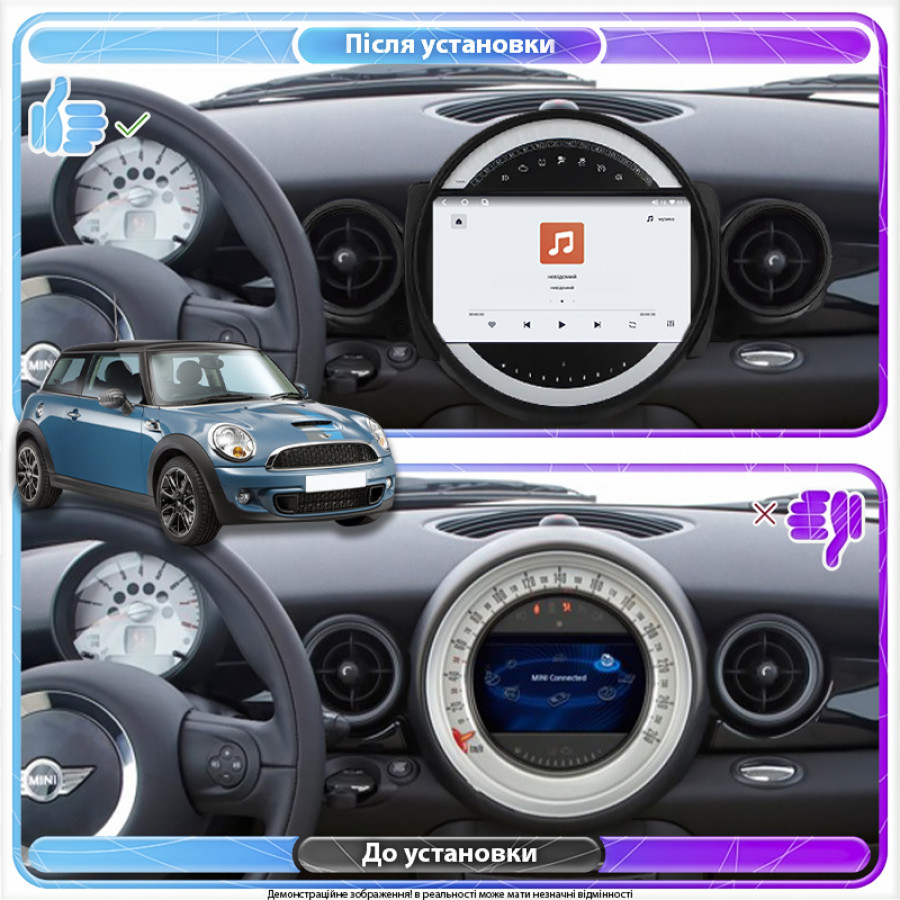 Штатная магнитола Lesko для MINI Clubman I 2007-2010 экран 9" 4/64 QLED CarPlay 4G Wi-Fi GPS 360 Prime