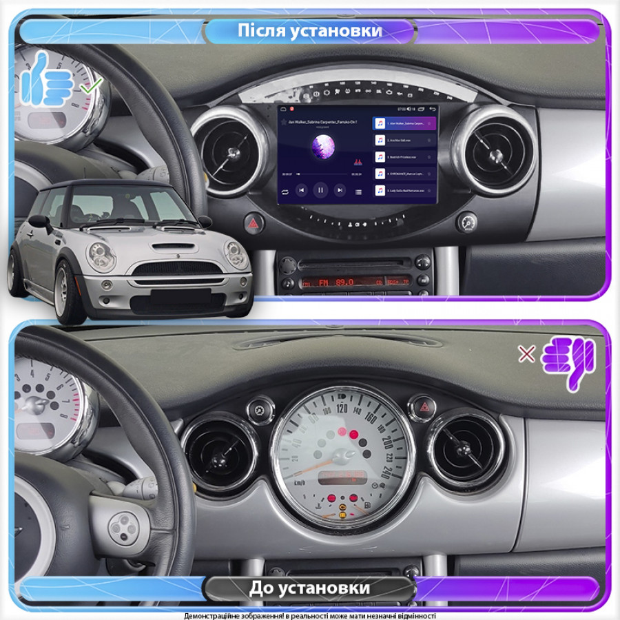 Штатная магнитола Lesko для MINI Hatch I (R50) 2000-2006 экран 9" 4/64Gb 4G Wi-Fi GPS Top