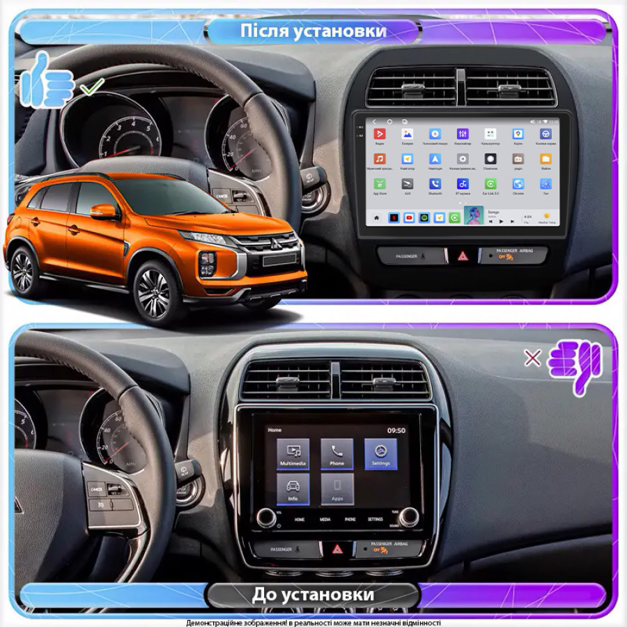Штатная магнитола Lesko для Mitsubishi ASX I Рестайлинг 3 2020-н.в. экран 10" 4/64 QLED CarPlay 4G Wi-Fi GPS 360 Prime