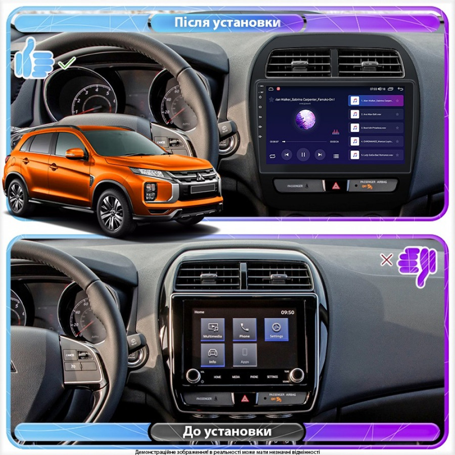 Штатная магнитола Lesko для Mitsubishi ASX I Рестайлинг 3 2020-н.в. экран 10" 6/128Gb 4G Wi-Fi GPS Top