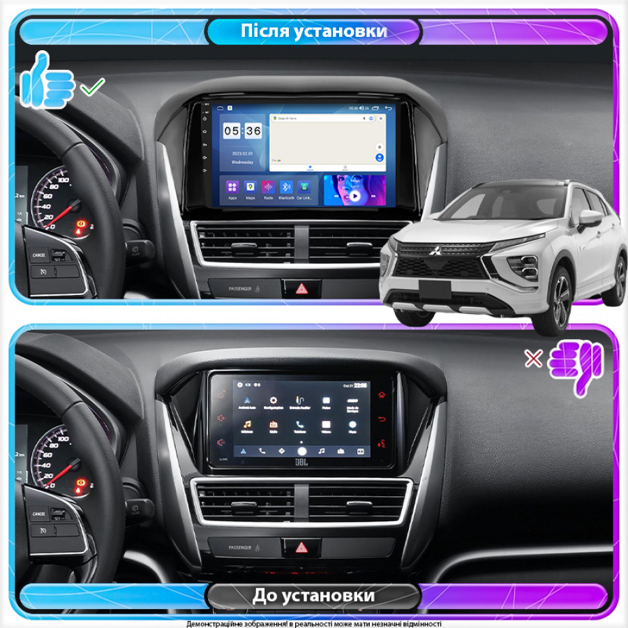 Штатная магнитола Lesko для Mitsubishi Eclipse Cross I Рестайлинг 2020-н.в. экран 9" 2/32Gb CarPlay 4G Wi-Fi GPS Prime