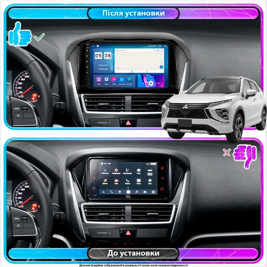 Штатная магнитола Lesko для Mitsubishi Eclipse Cross I Рестайлинг 2020-н.в. экран 9" 4/64Gb CarPlay 4G Wi-Fi GPS Prime