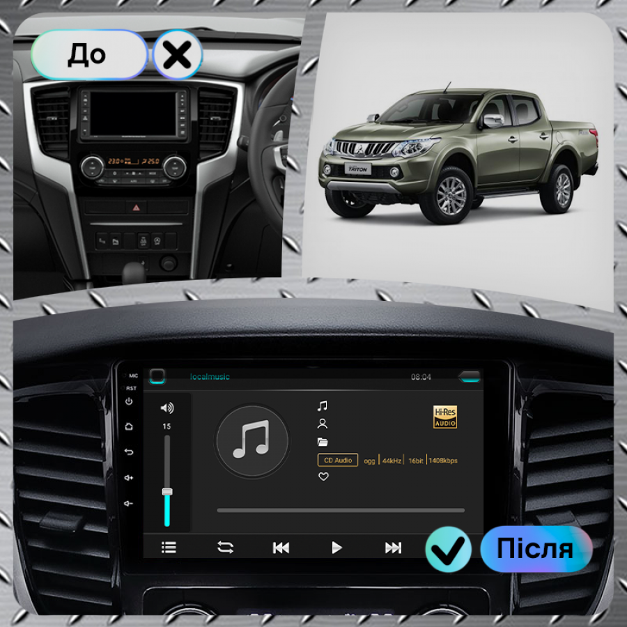 Штатная магнитола Lesko для Mitsubishi L200 V 2015-2019 экран 9" 4/64Gb 4G Wi-Fi GPS Top