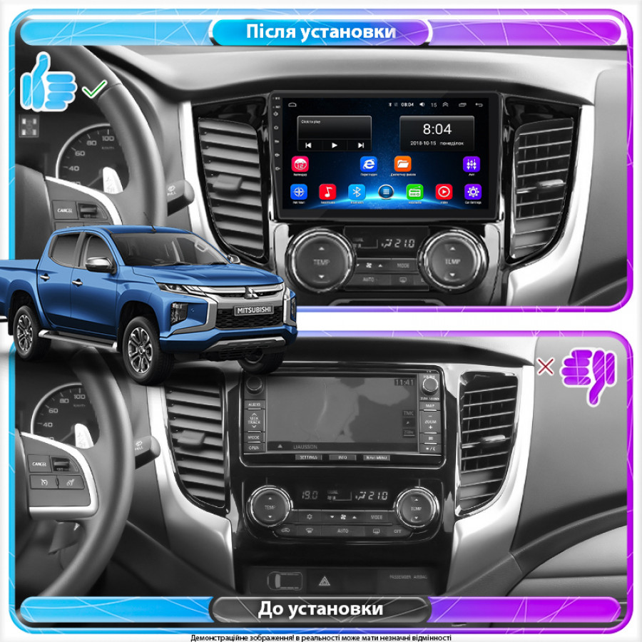Штатная магнитола Lesko для Mitsubishi L200 V Manual AC 2015-2019 экран 9" 2/32Gb Wi-Fi GPS Base