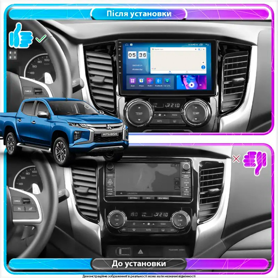 Штатная магнитола Lesko для Mitsubishi L200 V Manual AC 2015-2019 экран 9" 4/64Gb CarPlay 4G Wi-Fi GPS Prime