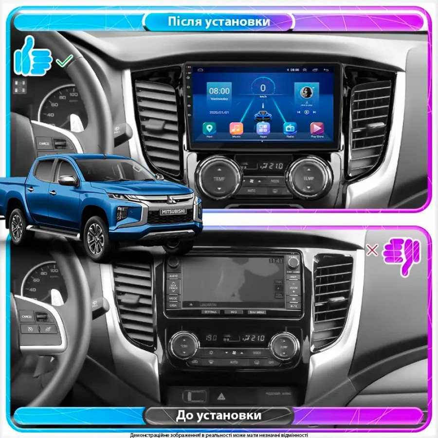 Штатная магнитола Lesko для Mitsubishi L200 V Manual AC 2015-2019 экран 9" 6/128Gb 4G Wi-Fi GPS Top