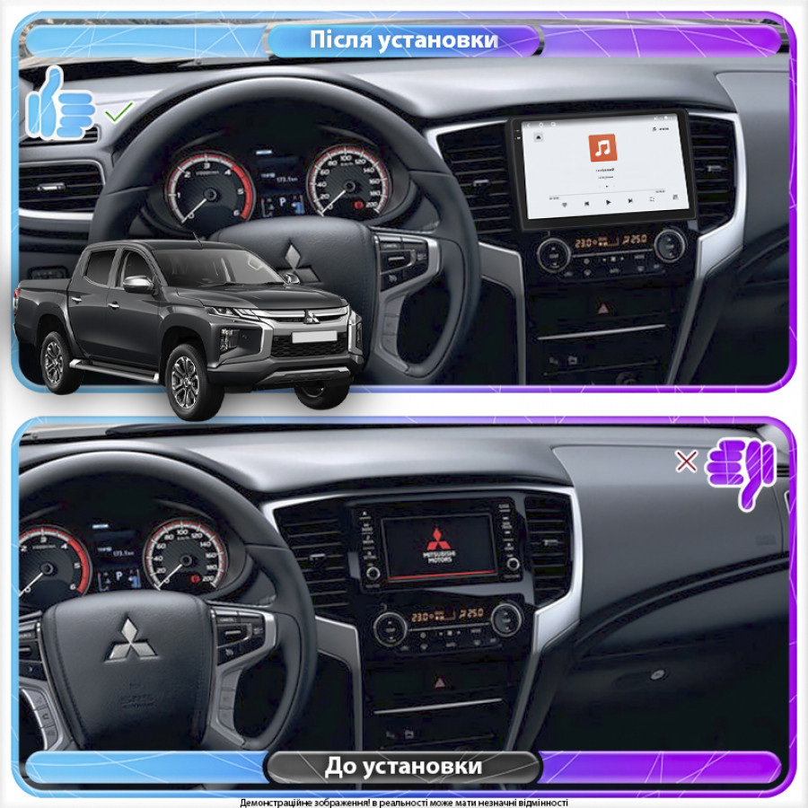 Штатная магнитола Lesko для Mitsubishi L200 V Рестайлинг 2018-н.в. экран 9" 4/64 QLED CarPlay 4G Wi-Fi GPS 360 Prime
