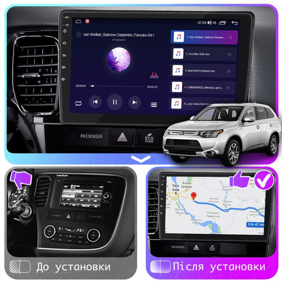 Штатная магнитола Lesko для Mitsubishi Outlander III 2012-2015 экран 10" 6/128Gb 4G Wi-Fi GPS Top