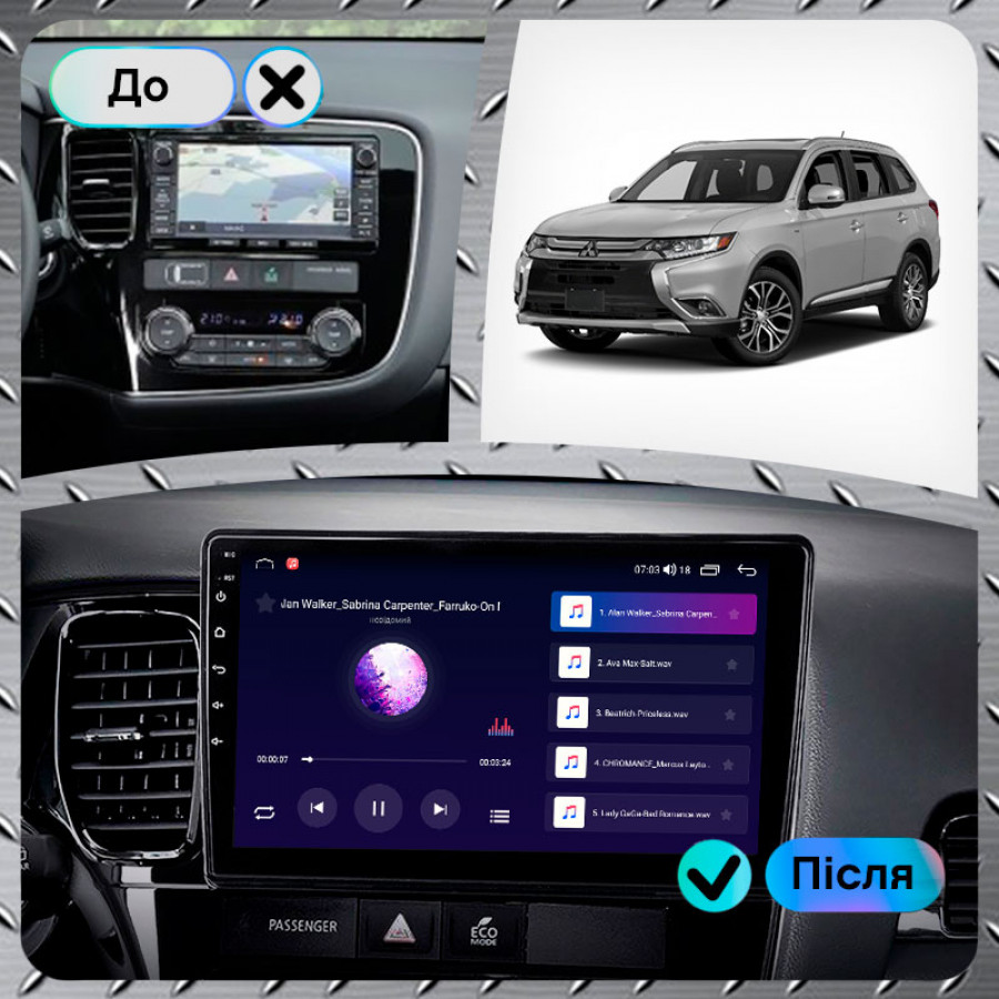 Штатная магнитола Lesko для Mitsubishi Outlander III Рестайлинг 2 2015-2018 экран 10" 4/64Gb CarPlay 4G Wi-Fi GPS Prime