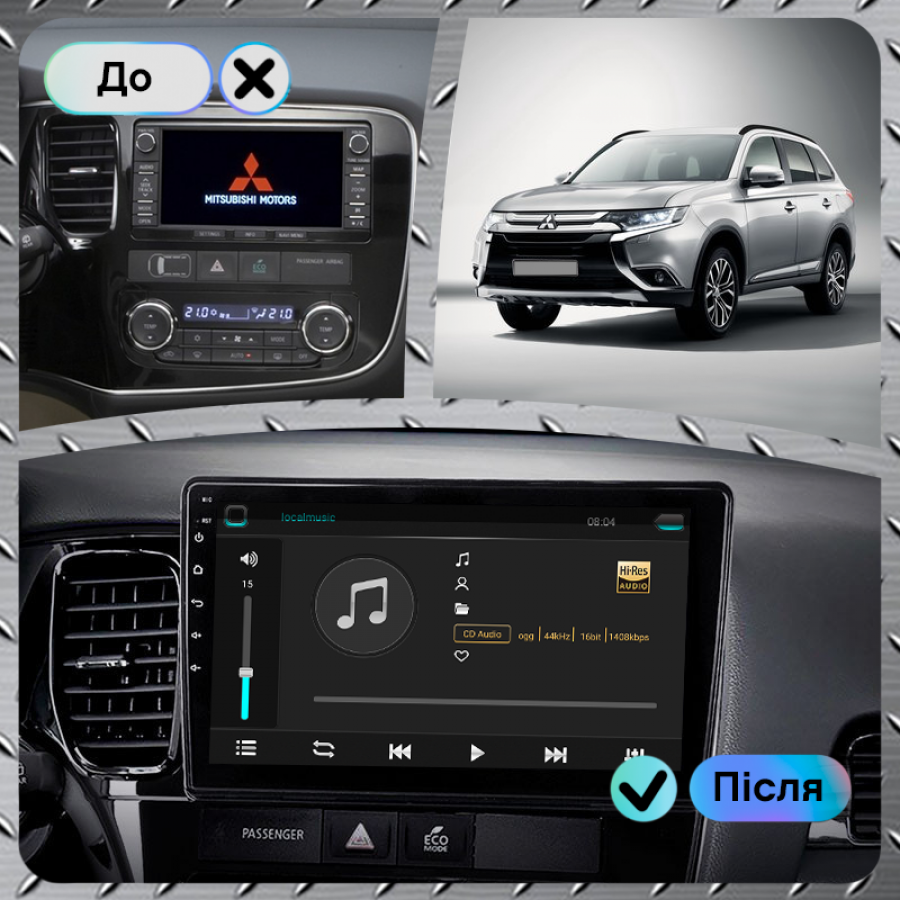 Штатная магнитола Lesko для Mitsubishi Outlander III Рестайлинг 2 2015-2018 экран 10" 6/128Gb 4G Wi-Fi GPS Top