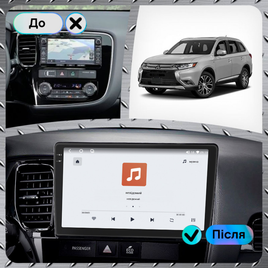 Штатная магнитола Lesko для Mitsubishi Outlander III Рестайлинг 2014-2015 экран 10" 4/64 QLED CarPlay 4G Wi-Fi GPS 360 Prime