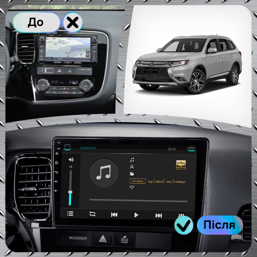 Штатная магнитола Lesko для Mitsubishi Outlander III Рестайлинг 2014-2015 экран 10" 6/128Gb 4G Wi-Fi GPS Top