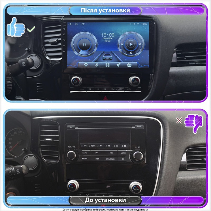 Штатная магнитола Lesko для Mitsubishi Outlander III Рестайлинг 3 2018-н.в. экран 10" 2/32Gb CarPlay 4G Wi-Fi GPS Prime