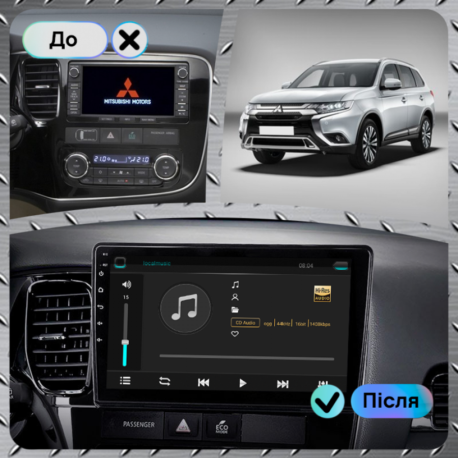 Штатная магнитола Lesko для Mitsubishi Outlander III Рестайлинг 3 2018-н.в. экран 10" 6/128Gb 4G Wi-Fi GPS Top