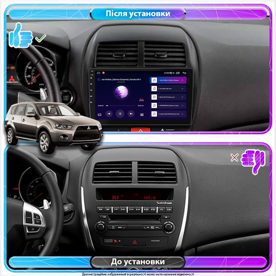 Штатная магнитола Lesko для Mitsubishi Outlander Sport I 2010-2013 экран 10" 6/128Gb 4G Wi-Fi GPS Top