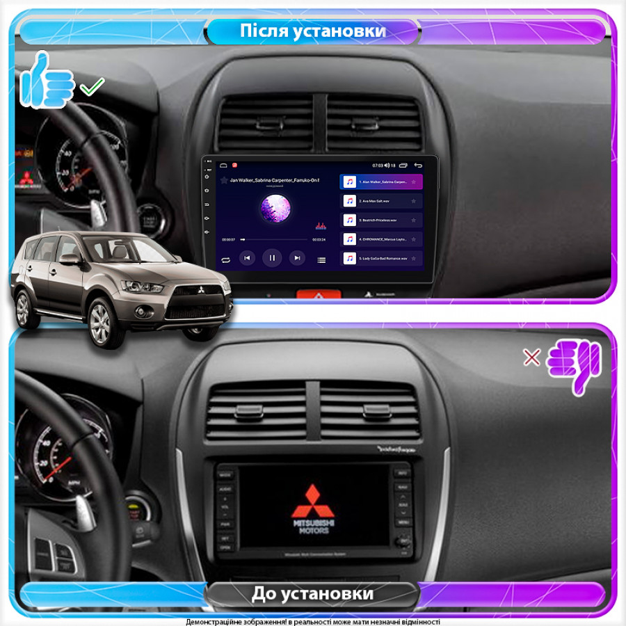 Штатная магнитола Lesko для Mitsubishi Outlander Sport I Рестайлинг 2012-2016 экран 10" 2/32Gb Wi-Fi GPS Base