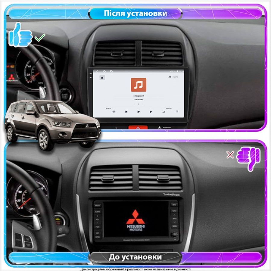 Штатная магнитола Lesko для Mitsubishi Outlander Sport I Рестайлинг 2012-2016 экран 10" 4/64 QLED CarPlay 4G Wi-Fi GPS 360 Prime