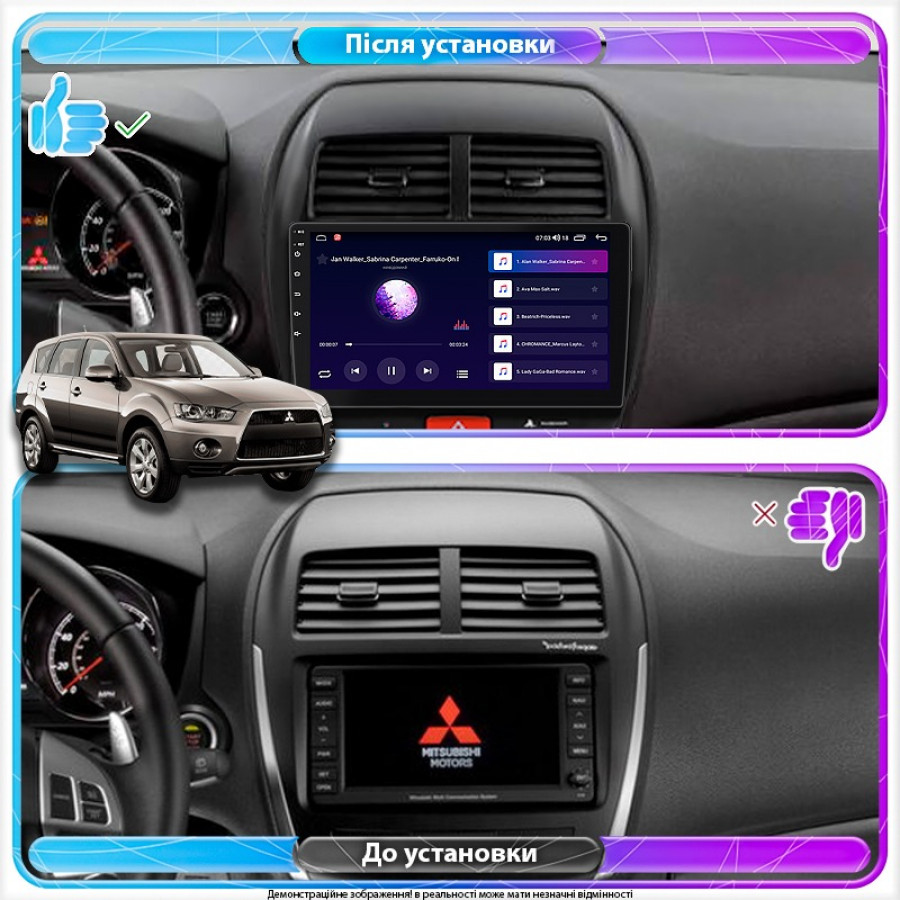 Штатная магнитола Lesko для Mitsubishi Outlander Sport I Рестайлинг 2012-2016 экран 10" 6/128Gb 4G Wi-Fi GPS Top