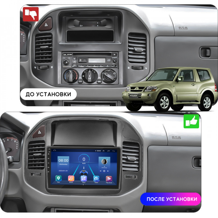 Штатная магнитола Lesko для Mitsubishi Pajero III 1999-2002 экран 9" 4/64Gb 4G Wi-Fi GPS Top