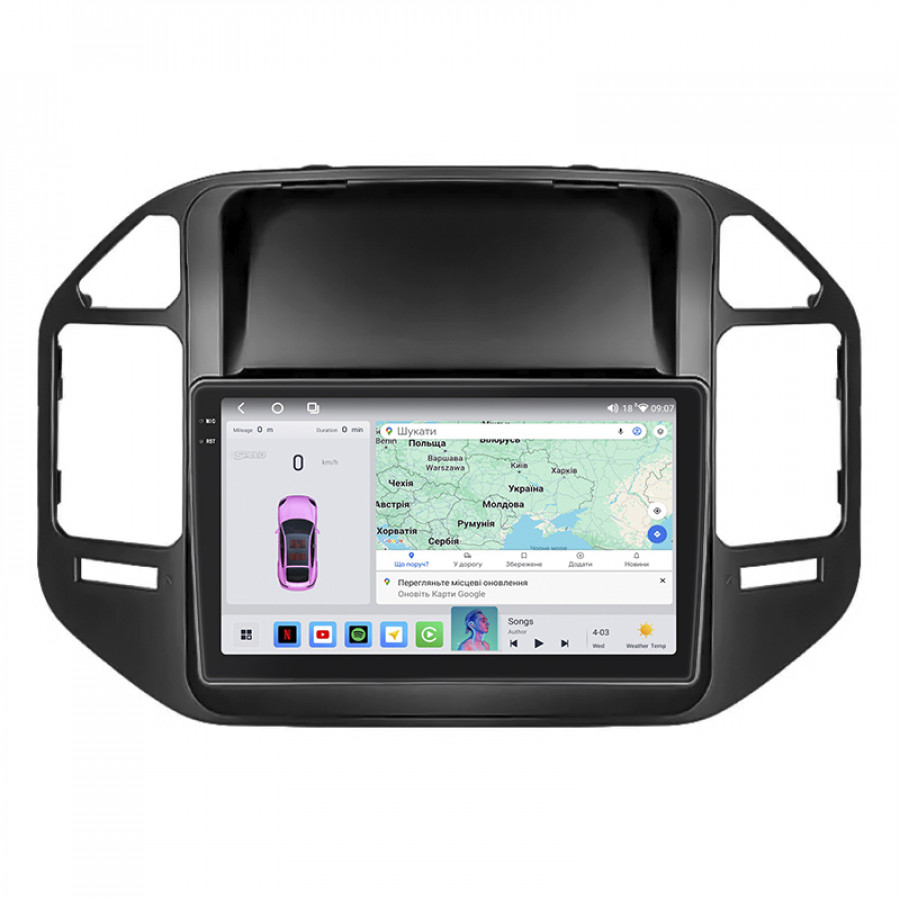 Штатная магнитола Lesko для Mitsubishi Pajero III Рестайлинг 2002-2006 экран 9" 4/64 QLED CarPlay 4G Wi-Fi GPS 360 Prime