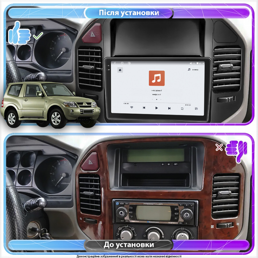 Штатная магнитола Lesko для Mitsubishi Pajero III Рестайлинг 2002-2006 экран 9" 4/64 QLED CarPlay 4G Wi-Fi GPS 360 Prime