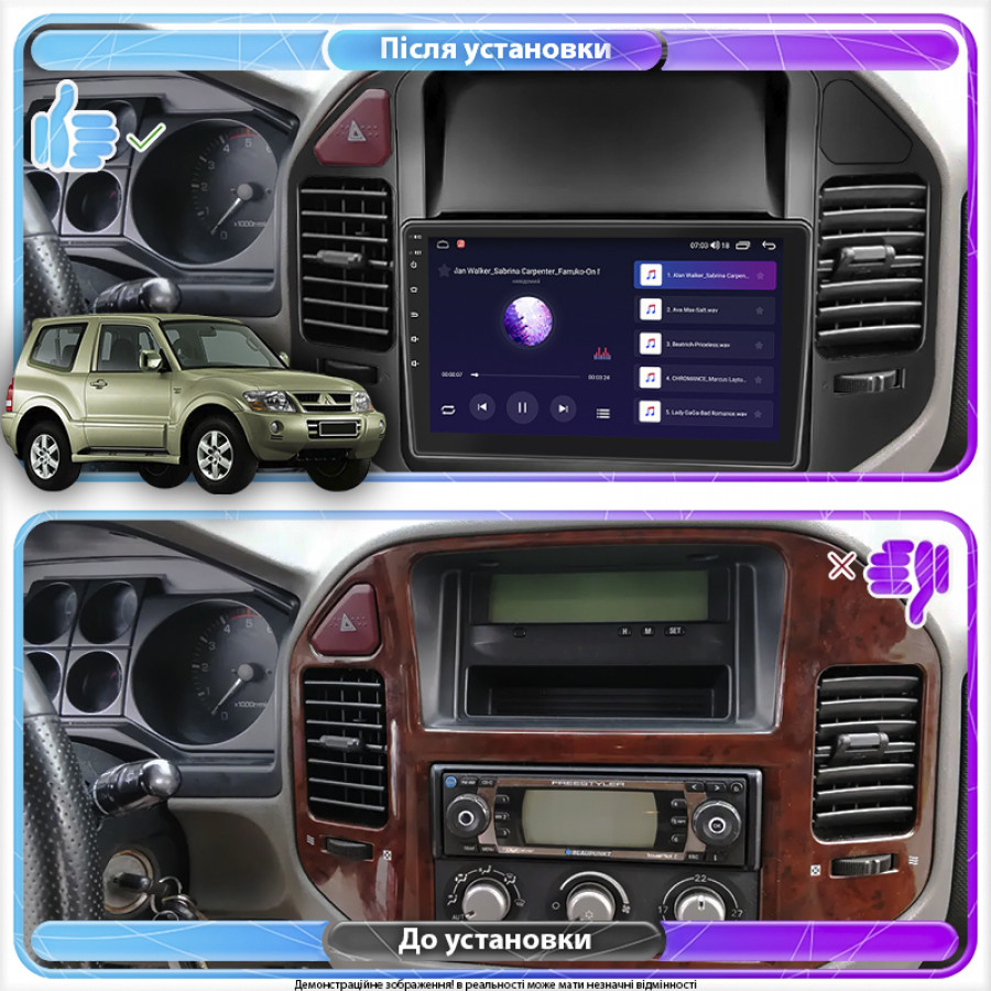 Штатная магнитола Lesko для Mitsubishi Pajero III Рестайлинг 2002-2006 экран 9" 2/32Gb 4G Wi-Fi GPS Top