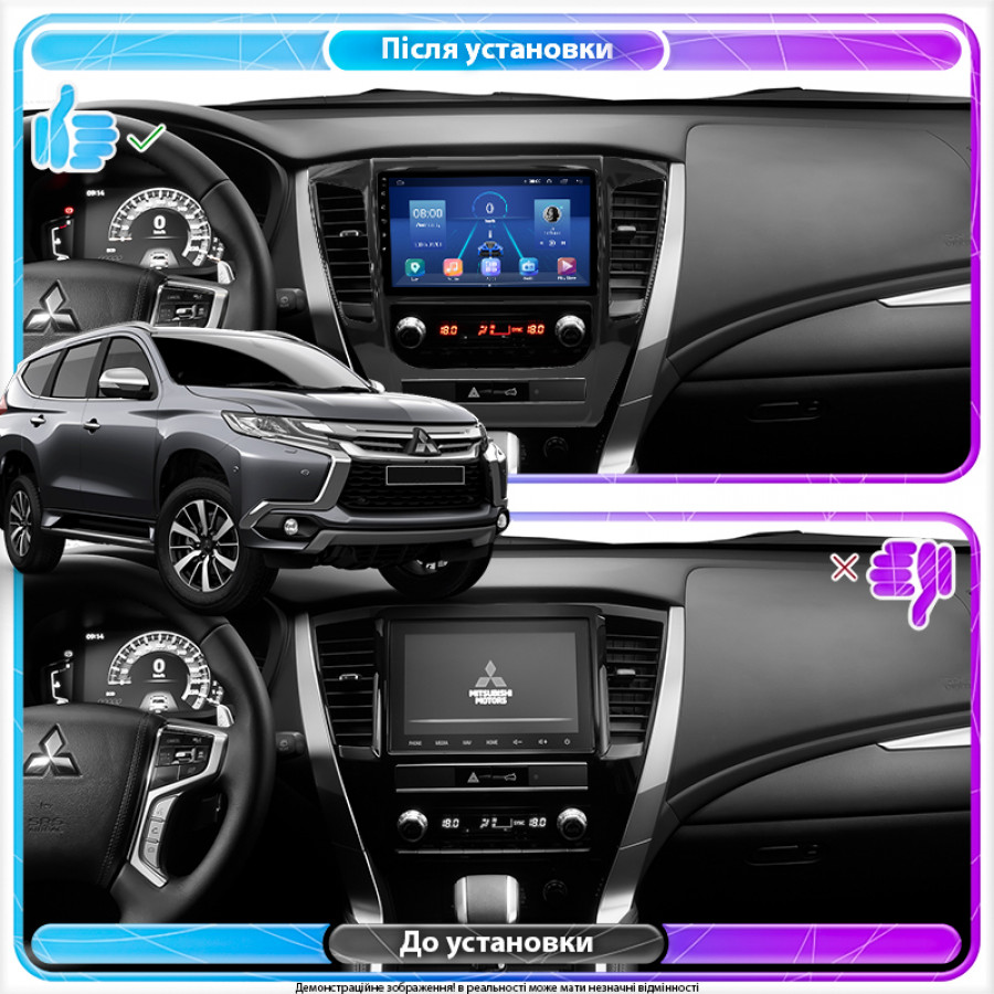 Штатная магнитола Lesko для Mitsubishi Pajero Sport III 2015-2021 экран 9" 2/32Gb 4G Wi-Fi GPS Top