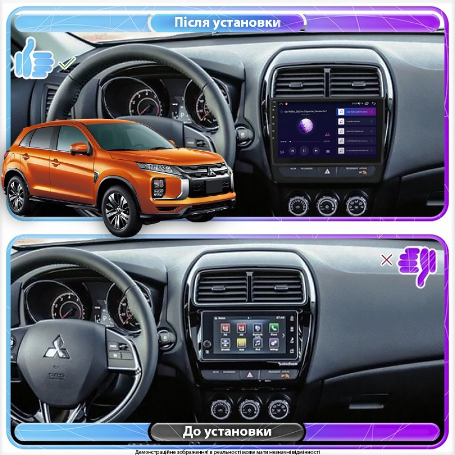 Штатная магнитола Lesko для Mitsubishi RVR III Рестайлинг 3 2019-н.в. экран 10" 6/128Gb 4G Wi-Fi GPS Top
