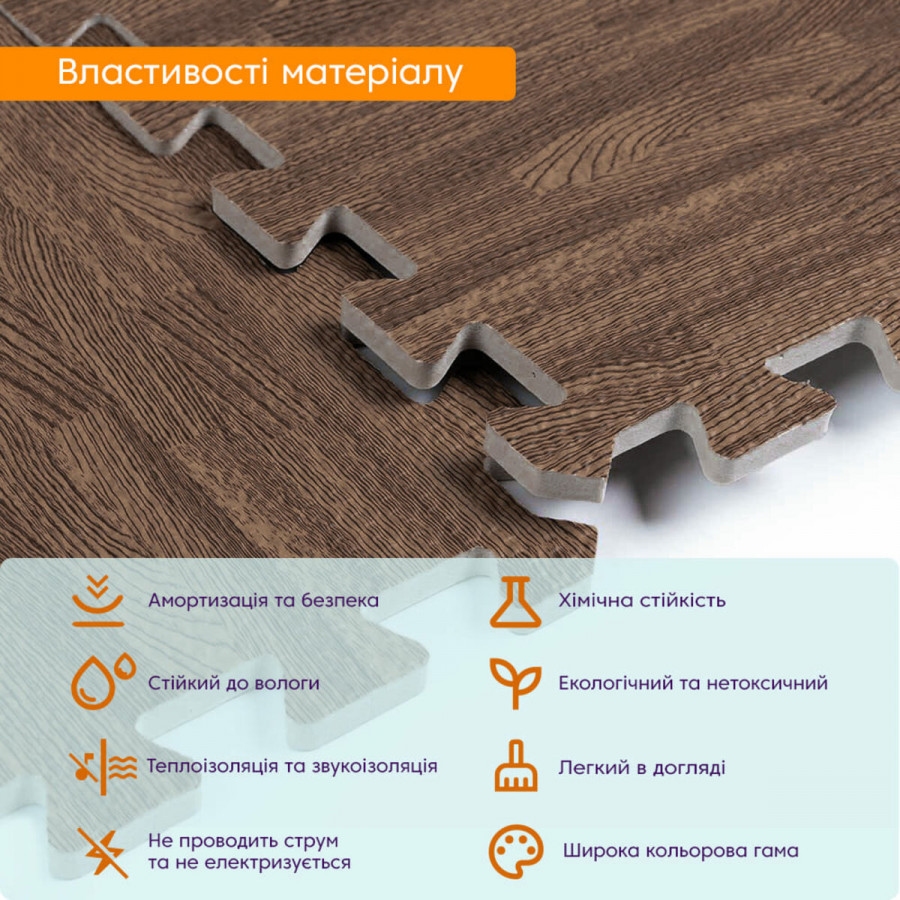 Підлога пазл - модульне підлогове покриття 600x600x10мм Коричневе дерево (МР6) SW-00000204