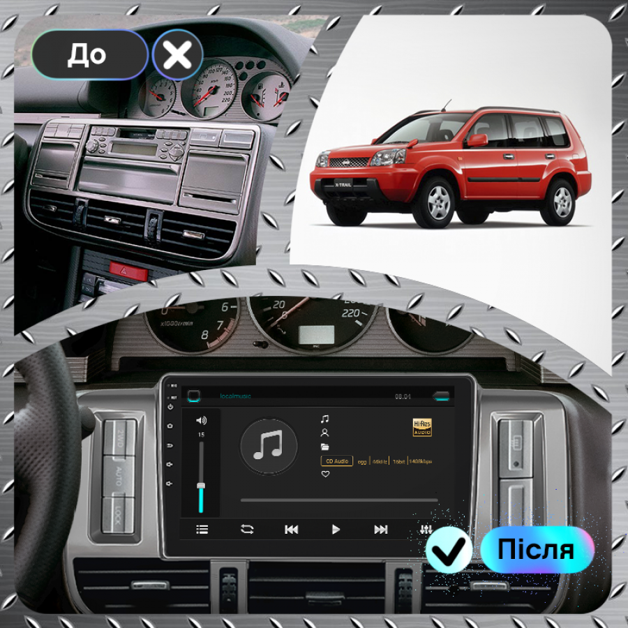 Штатная магнитола Lesko для Nissan X-Trail I 2000-2003 экран 9" 4/64Gb 4G Wi-Fi GPS Top