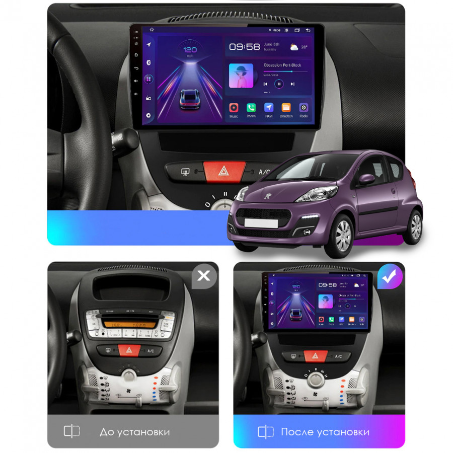 Штатная магнитола Lesko для Peugeot 107 I Рестайлинг 2009-2012 экран 10" 1/16Gb Wi-Fi GPS Base